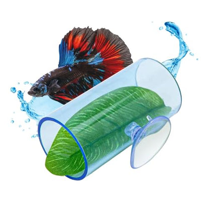 MiOYOOW Betta Shelter Hideaway, Acrylic Fish Shrimp Habitat Fish Tube Tunnel with Suction Pads Mounting for Small Fish Shrimp - color: Light Blue