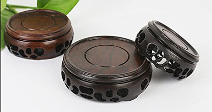 GOLDY&WENDY Oriental Home Decoration Chicken Wing Wood Display Stand Pedestal Round Wooden Hollow Carved Base (2.2'') - size: 2.2x2.2x1.0 in