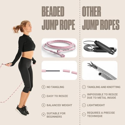 Sportbit Custom-Fit Beaded Jump Rope – Adjustable Length for Kids & Adults, Men & Women – Durable Fitness Rope for Gym & Home - color: Pink