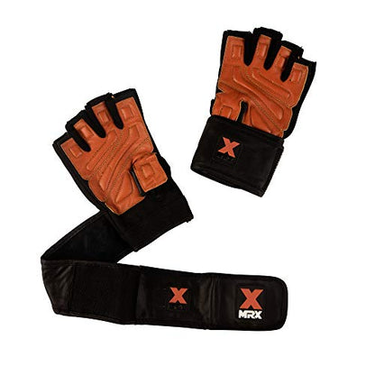 MRX Weight Lifting Pro Level Gloves with 18 Inches Long Wrist Strap Gym Workout Exercise & Fitness in - color: Black Brown, size: X-Large