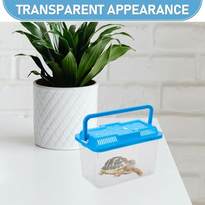 Portable Plastic Aquarium Tank with Blue Turtle Pattern, Medium-Sized Handheld Fish Breeder Box Suitable for Betta Fish, Turtles, and Small Reptiles Transport