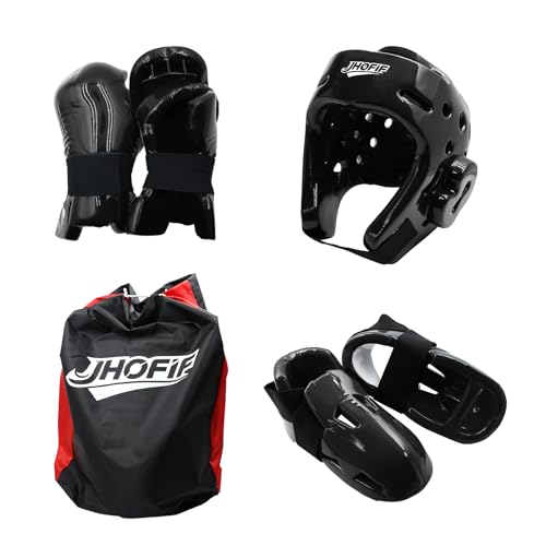 Martial Arts Karate Protective Sparring Gear Package Deal/Gift Adjustable Adult & Youth Headgear, Gloves & Kicks for MMA, Taekwondo, Boxing Training - color: Black, size: Large