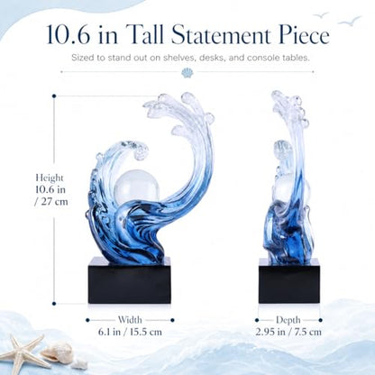 Blue Ocean Wave Statue for Beach House Decor,Resin Modern Abstract Art,For Coastal Nautical Office Surfers Gifts,Coffee Table,Tv Stand,Dining Table Center Decorative Shelf Decor Accent for Men (Blue)