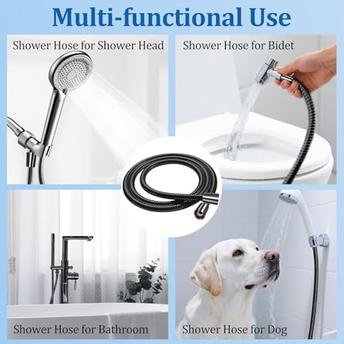 FEELSO 71 Inches Stainless Steel Shower Hose, Extra Long Replacement Hose for Handheld Shower Head with Brass Insert and Nut, Flexible and Durable Shower Hose Extension for RV and Bathroom - color: Black