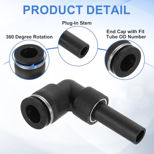 uxcell 2Pcs Push to Connect Tube Fitting, 3/8" Tube OD x 3/8" Stem OD Elbow Fitting with Plug-In Stem for Hydraulic and Pneumatic Systems - size: 3/8" x 3/8"