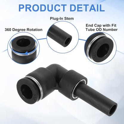 uxcell 2Pcs Push to Connect Tube Fitting, 3/8" Tube OD x 3/8" Stem OD Elbow Fitting with Plug-In Stem for Hydraulic and Pneumatic Systems - size: 3/8" x 3/8"