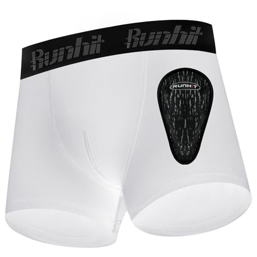 Runhit Boys Baseball Cup Underwear Football Cup Boxer Brief Youth Compression Shorts with Soft Protective Athletic Cup - color: White*1, size: Medium