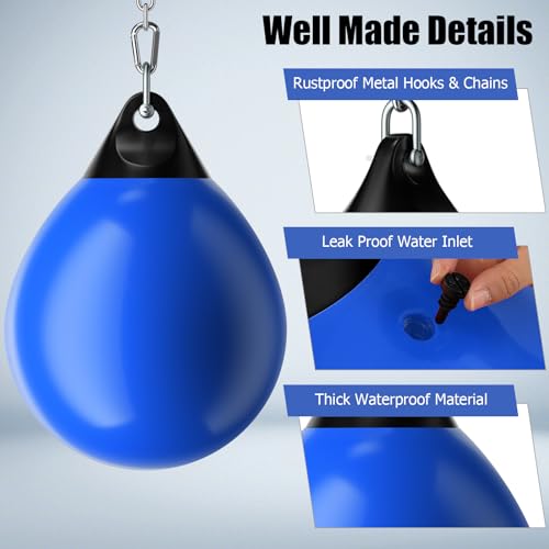 GYMAX Punching Bag, Water Aqua Bag w/Water Injector & Hanging Accessories, Folding Heavy Duty Boxing Bag for Home Gym, Boxing Training Equipment for Adults - style: Blue, 180LBS