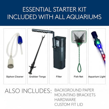 3.0 Wall Mounted Fish Tank Kit with LED Lighting, Built-in Filter System, Modern Space-Saving Design, Complete Accessories Set (Verticali, Silver)