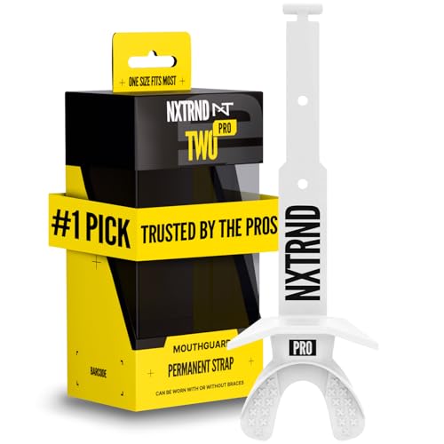 Nxtrnd Two Pro Football Mouth Guard, Permanent Strap, Fits Adult & Youth (White) - color: White Pro
