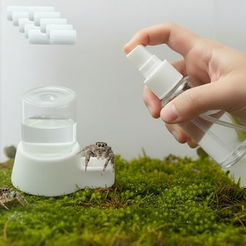 Jumping Spider Water Dispenser Enclosure Accessories, Mini Water Dispenser and Mist Bottle with 10 Replace Cotton Cores, Jumping Spider Habitat Decoration Tarantula Enclosure Accessories (White, 5 ML)