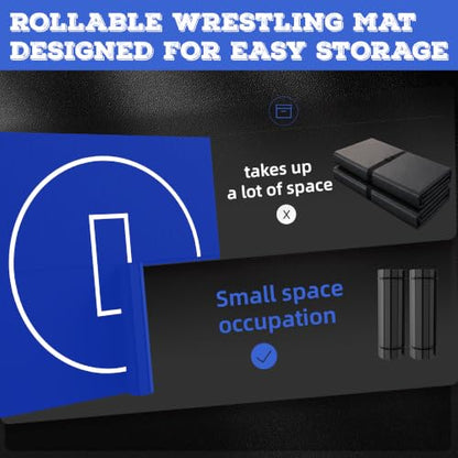 Wrestling Mat for Home Training BJJ MMA Jiu Jitsu Roll Up Mat - color: Blue, size: 8FTx8FTx1.25inch