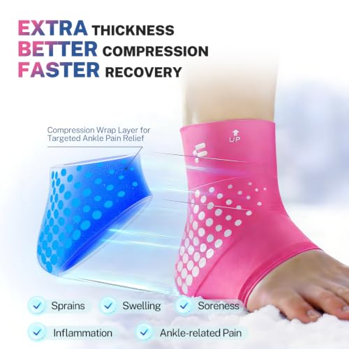 Ankle Ice Pack Wrap, Long-Lasting Cold Compression for Ankle Recovery | Thickened Gel, Stays Cold Longer, Soft After Freezing, Full Wrap Cooling, Reusable Cold & Hot Therapy, Easy to Slip On - color: Pink, size: XL