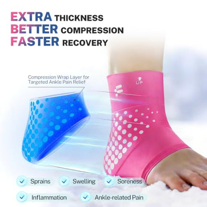 Ankle Ice Pack Wrap, Long-Lasting Cold Compression for Ankle Recovery | Thickened Gel, Stays Cold Longer, Soft After Freezing, Full Wrap Cooling, Reusable Cold & Hot Therapy, Easy to Slip On - color: Pink, size: XL