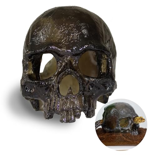 Spooky Skull Décor, Premium Aquarium Resin Skull, Fish Tank Skull Decoration, Unique and Durable Snake/Reptile Hide, Halloween Aquarium Décor for Small Pets, Perfect for Terrarium Décor - color: Black