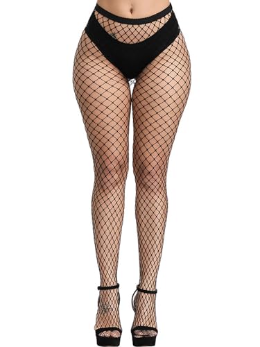 Fishnet Stockings for Women's Sexy High Waist Fishnet Tights Thigh High Stockings Pantyhose - color: Black Fishnet Stockings-large Grid