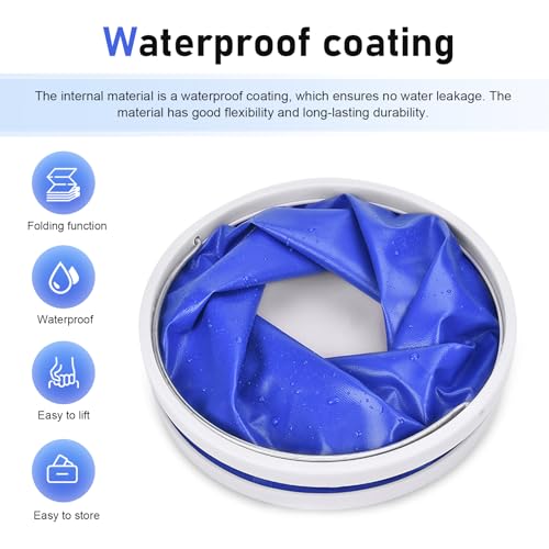 Collapsible Bucket, 11L (2.9 Gallons) Waterproof Oxford Fabric Camping Fishing Bucket, Foldable Portable Pop Up Water Buckets for Household, Outdoor, Car Washing (Blue)