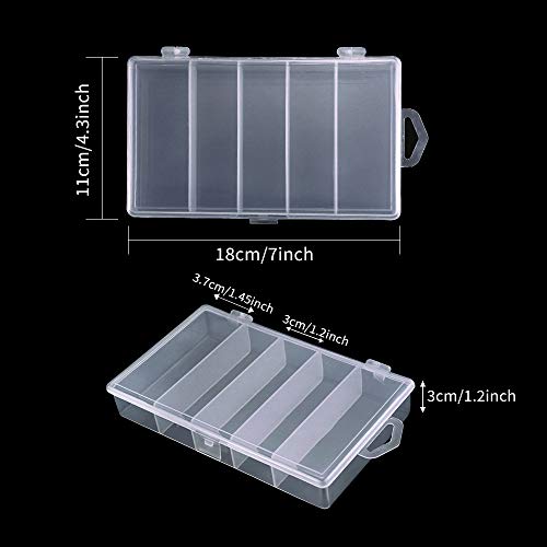 4 Pack 5 Grid Clear Plastic Fishing Tackle Bait Hooks Storage Box,Visible Bead Jewelry Making Findings Utility Organizer Container Case for Jewelry,DIY Crafts(7.1" x 4.3" x 1.2")