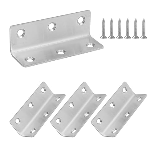 L Bracket, Heavy Duty Corner Brace, 4 Pack 3.2" Metal Shelf Bracket Angle Bracket for Shelves, Polished Silver Stainless Steel Braces for Wood Furniture - size: 3.2 Inch, style: Silver 4 Pack