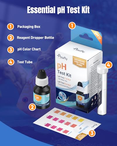 Pawfly Aquarium pH Test Kit, Accurate Fish Tank pH Testing Kit, Easy-to-Read pH Water Test Kit with Test Tube & Color Chart, Aquarium Liquid Test Kit for Freshwater & Saltwater - color: Blue Box Pack