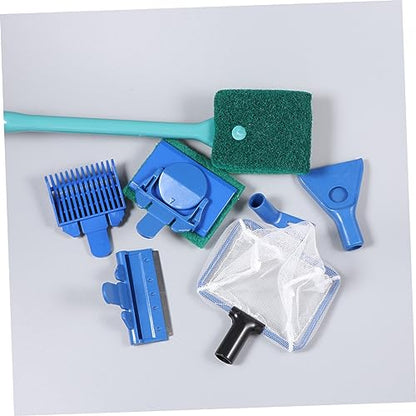 Fish Tank Kit Aquarium Glass Tank Tools with Gravel Rake Scraper Plant Fork Sponge Brush and Net Aquatic Maintenance Green