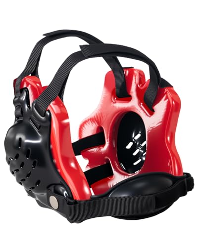 Wrestling Headgear, Youth Wrestling Head Gear with Chin Cup, Sorf Ear Guard for MMA, Jiu-Jitsu (for Users Age 10+) - color: Red