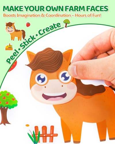 48 Sheets Farm Animal Make‑a‑Face Stickers for Kids & Toddlers – 12 Unique Mix‑and‑Match Designs – Farm Party Favors, Birthday Supplies, Activities & Crafts - style: Farm Fun
