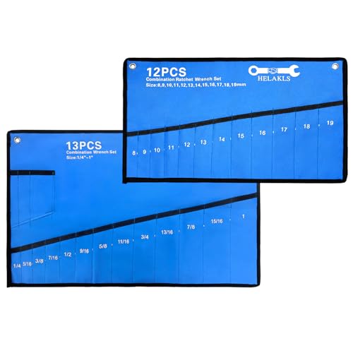 Wrench Organizer Roll Up Pouch - SAE & Metric Wrench Tool Bag - 25 Pockets - Heavy Duty Canvas - Blue - style: 12+13 Pockets
