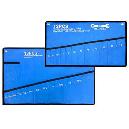 Wrench Organizer Roll Up Pouch - SAE & Metric Wrench Tool Bag - 25 Pockets - Heavy Duty Canvas - Blue - style: 12+13 Pockets