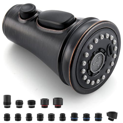 Kitchen Faucet Replacement Spray Head - with 15 Adapters, Pull Down Faucet Sprayer with 3-Function Nozzle, Oil-Rubbed Bronze, Kitchen Sink Faucet Head Replacement