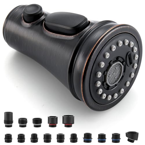 Kitchen Faucet Replacement Spray Head - with 15 Adapters, Pull Down Faucet Sprayer with 3-Function Nozzle, Oil-Rubbed Bronze, Kitchen Sink Faucet Head Replacement