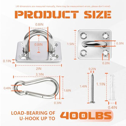 2Pcs M6 304 Stainless Steel Heavy Duty Pad Eye Plates w/Snap Hooks - size: 2pk M8