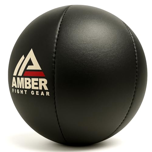 Amber Fight Gear Leather Medicine Ball for Strength & Conditioning, Plyometric & Core Training, Cardio Workouts for Muscle Building, Squats, Lunges, Partner Training, 12lb