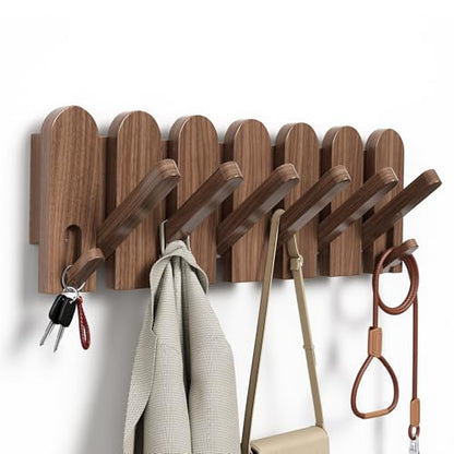 Solid Walnut Coat Rack Wall Mount 16.5",Wall Mounted Coat Rack with 8 Hooks - color: Walnut, size: 8 Hooks