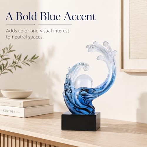 Blue Ocean Wave Statue for Beach House Decor,Resin Modern Abstract Art,For Coastal Nautical Office Surfers Gifts,Coffee Table,Tv Stand,Dining Table Center Decorative Shelf Decor Accent for Men (Blue)