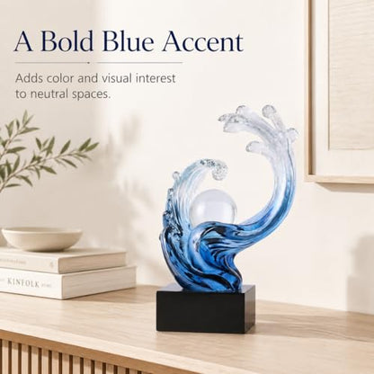 Blue Ocean Wave Statue for Beach House Decor,Resin Modern Abstract Art,For Coastal Nautical Office Surfers Gifts,Coffee Table,Tv Stand,Dining Table Center Decorative Shelf Decor Accent for Men (Blue)