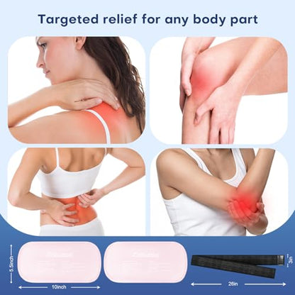 Gel Ice Packs for Injuries Reusable 2 Packs Hot Cold Gel Wrap with Strap - color: Pink-2 Pack-medium