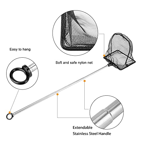 Aquarium Net with Extendable Stainless Steel Long Handle, Fine Mesh for Fish Tank