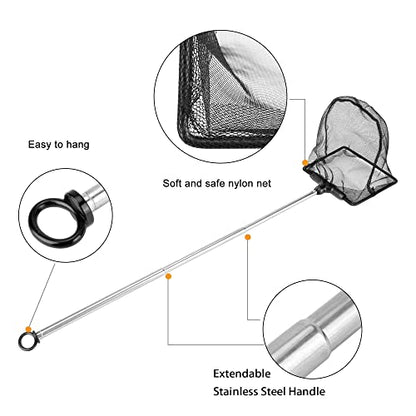 Aquarium Net with Extendable Stainless Steel Long Handle, Fine Mesh for Fish Tank