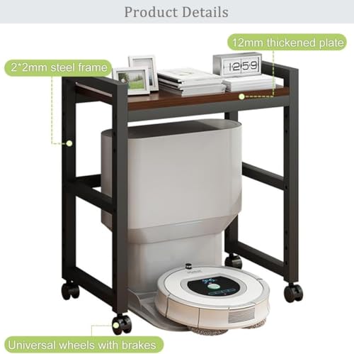 Robot Vacuum Stand Cabinet with Wheels - Mobile Storage Rack for Robot Vacuum Cleaner, Fish Tank Stand Accent End Table for Living Room Home Office(Black,19.6x14 in)