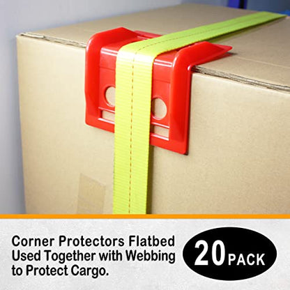 ENJ 20 Pack Flatbed Edge Protector, Edge Corner Tie Down Protector for Up to 4 Inch Straps, Protects Cargo Edges, Flatbed Accessories Plastic Protector (RED)