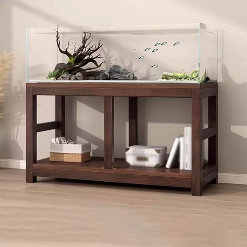 20 30 40 55 70 Gallon Long Aquarium Stand - Reptile Breeder Turtle Terrarium Stand Rack - 70cm Tall Aquarium Stand Furniture/Double Fish Tank Stand with Shelf（Brown-lxwxh-39.3x13.7x27.5）