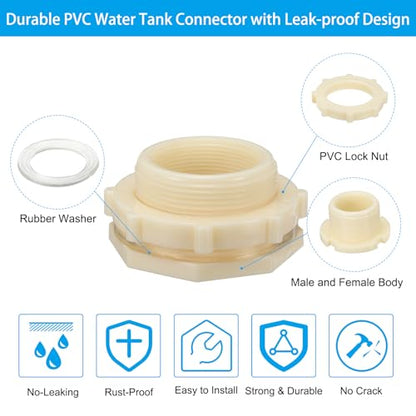 PATIKIL ABS Bulkhead Fitting NPT2", Bulkhead Water Tank Connector with Silicone Seal Gasket Garden Hose Fitting for Rain Bucket, Sinks, Aquariums, White