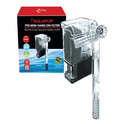 Aquatop Forza Mini Hang-On Filter PFE-MINI – 16 GPH Nano Aquarium Power Filter for Tanks up to 3 Gallons – Compact Design with 3-Stage Filtration & Shrimp-Safe Guard