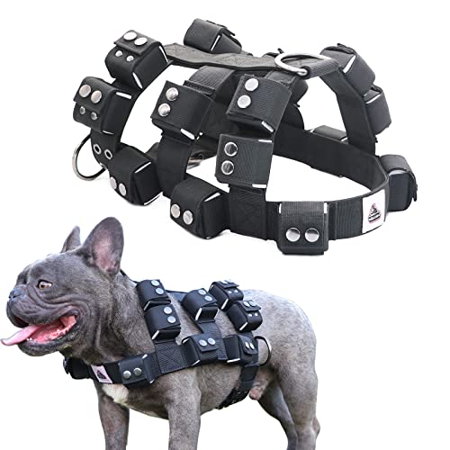 Weighted Tactical Dog Vest, No Pull Harness Symmetric Weight Pockets for Muscle & Weight Loss, Fit Pitbull GSD Husky, Heavy Nylon Service Harness Black - size: Dog's Waist 19.5"-24.5" | VEST ONLY