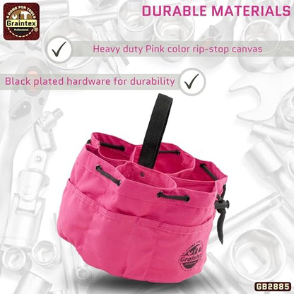 Graintex 18 Pockets Grab Bag Rip-stop Canvas Drawstring Closure, Small Part Organizer Pouch, Small Tools, Screws, Parts, Parachute Tool Bag for Efficient Storage - Pink - color: Pink