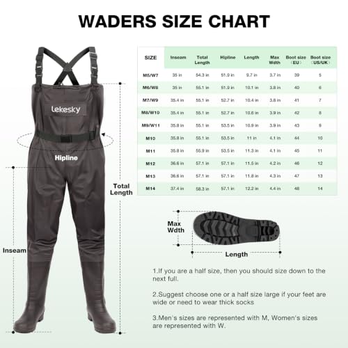 Lekesky Fly Fishing Chest Waders with Boots for Men Women, US Sizes 5–14,2-Ply Nylon/Pvc Waterproof Waders - color: Brown, size: M11