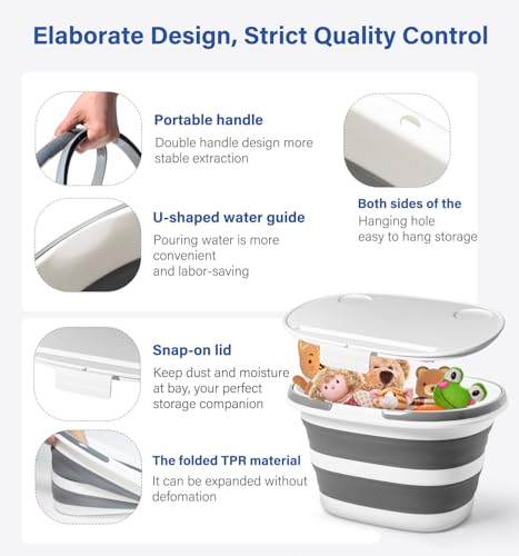 Collapsible Bucket, Upgraded 16L (4.2 Gallon) Collapsible Mop Bucket with Multi-Functional Lid, Foldable Portable Bucket Camping Beach Sand Pool Boat Fishing-Water Pot Pail-Space Saving Square - color: 16l-bucket With Lid