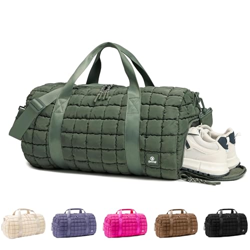 Quilted Gym Bag for Women,Duffle Bag for Travel with Wet Pocket,Carry on Weekender Bags for Women,Travel Bag with Shoe Compartment(Green) - color: Green
