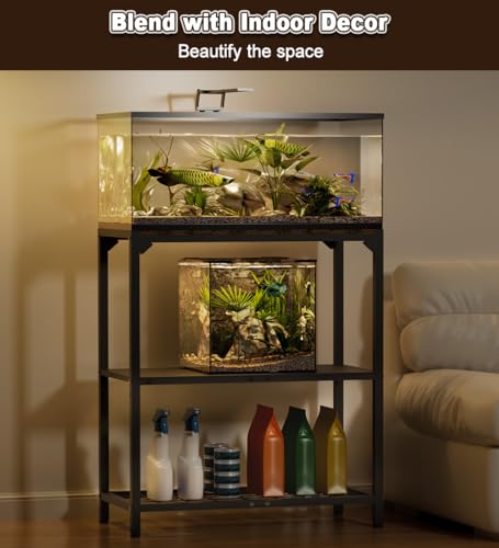 20-30 Gallon Aquarium Stand, Fish Tank Stand with Adjustable 3-Tier Storage Shelf, Heavy Duty Reptile Breeder Turtle Tank Terrarium Rack Table for Home Office, 30" L x 12" W x 32.2" H, Black
